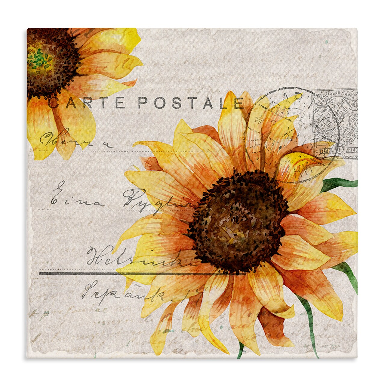Stupell Industries Sunflower Vintage Mail Post Canvas Wall Art